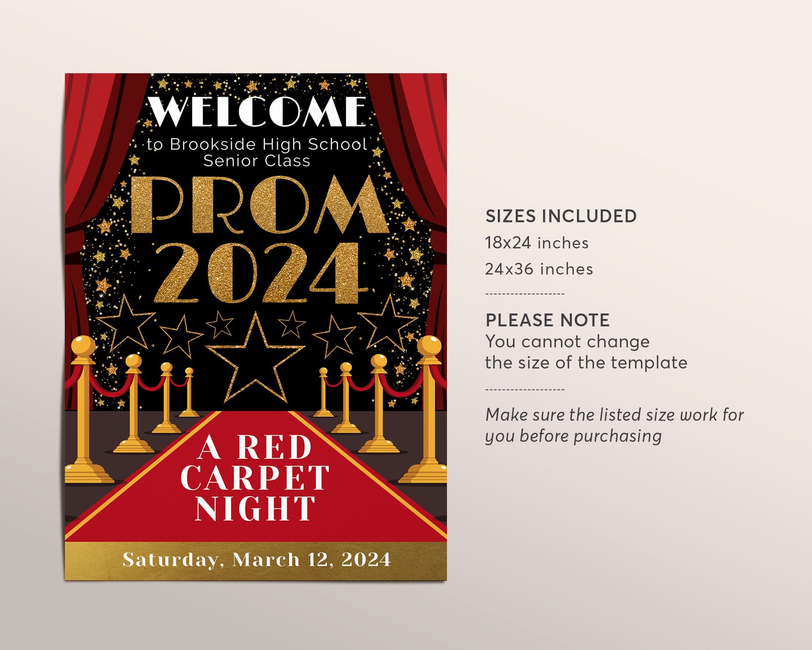 Red Carpet Dance Welcome Sign Editable Template, Prom School Dance ...