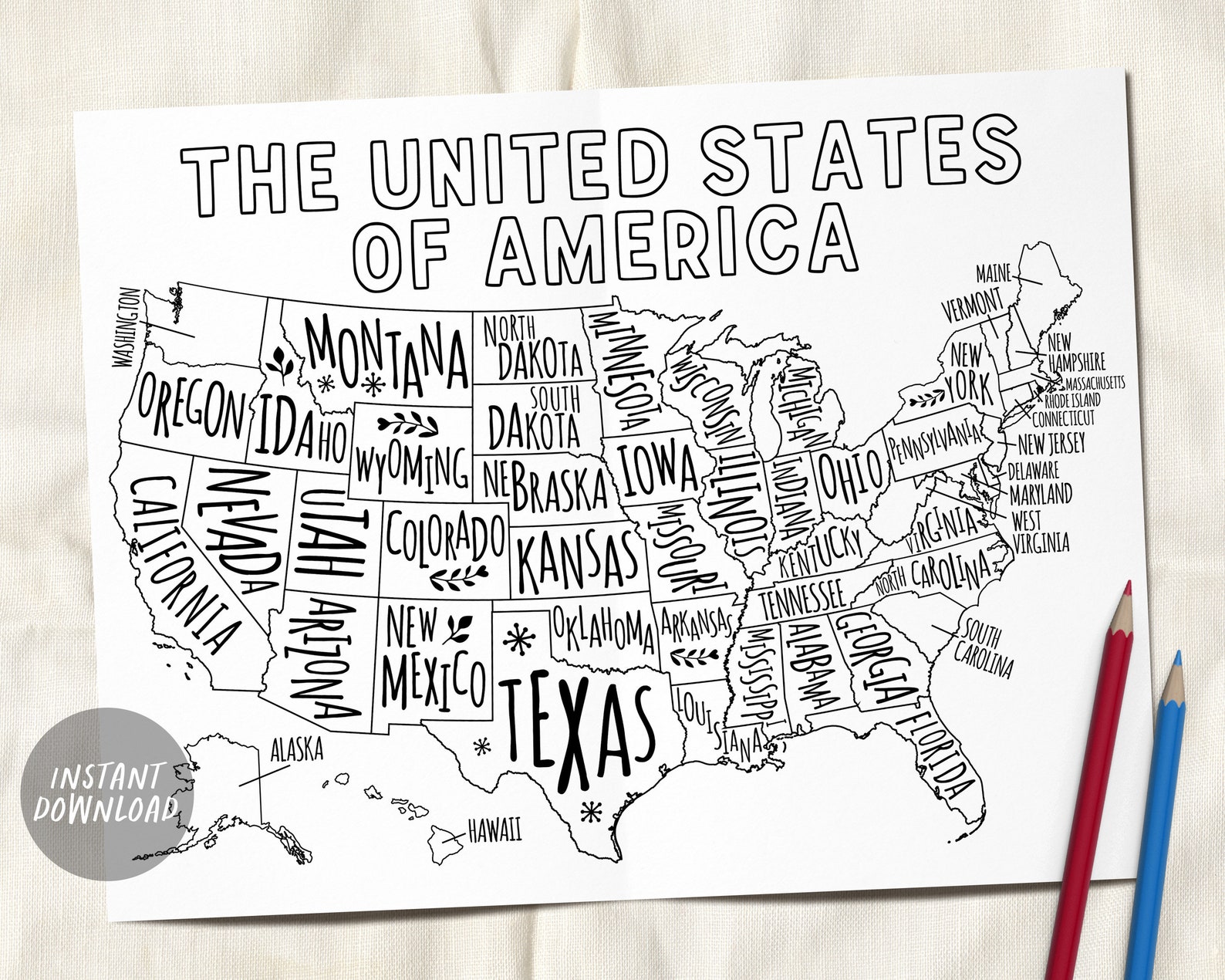 United States Map Coloring Page, States Classroom Coloring Sheet ...