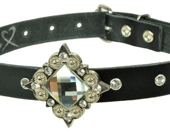 Leather collar "strass concho"