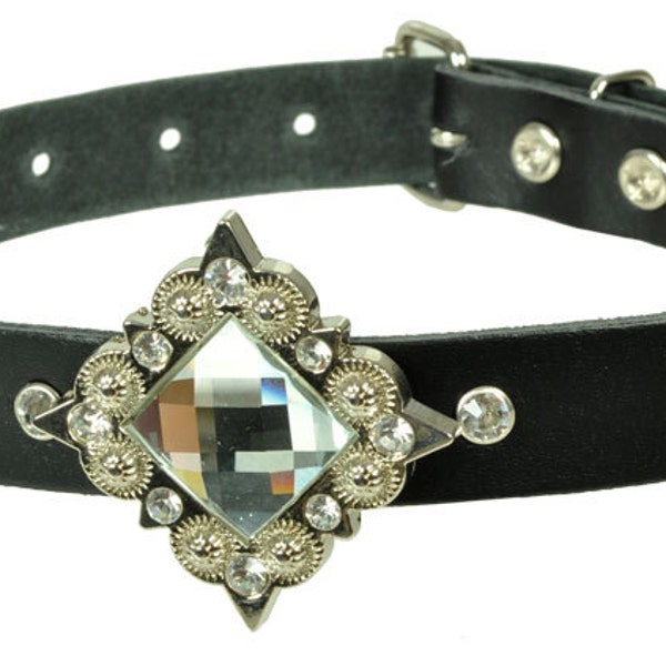 Leather collar "strass concho"