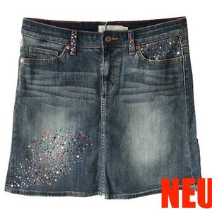 Jeans skirt - pimped by Angela - one of a kind, woman, hot-fix stones