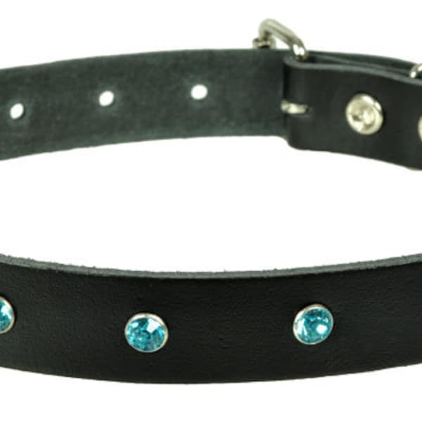 Leather collar "strass"