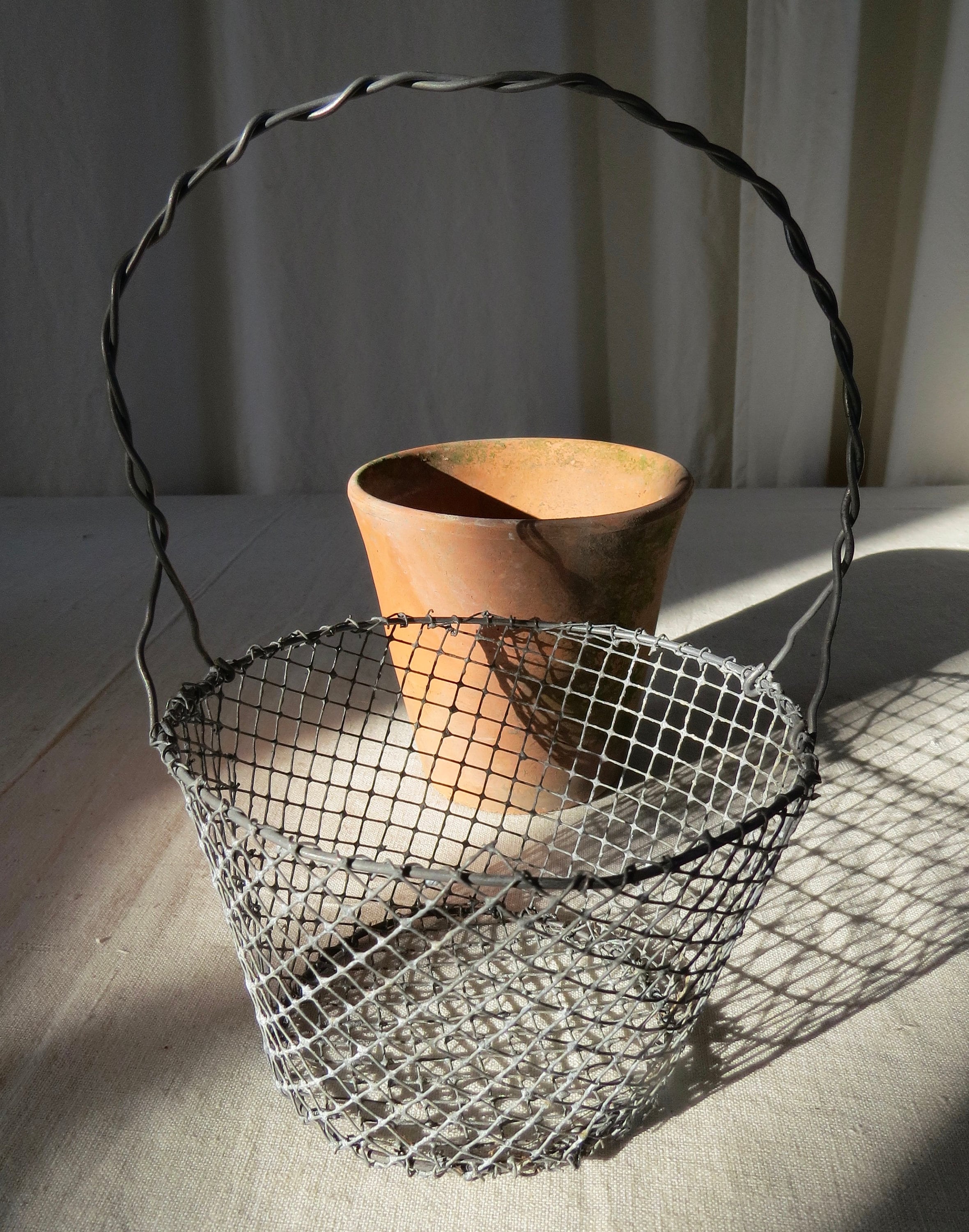 Vintage Wire Basket & Victorian Plant Terracotta Pot. Early Etsy