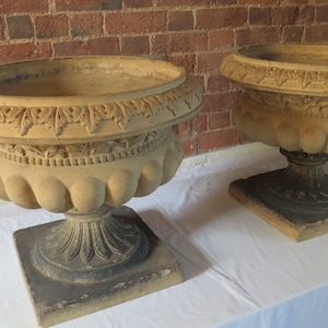 Garden Victorian URNS English 1850 / An Original Impressive Pair of Stone Terracotta Urns/Garden Urns / Garden Planters / Garden Decor