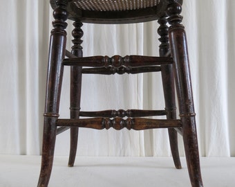 ANTIQUE FRENCH STOOL, Late 19th Century. Rare Beech and Cane Stool.