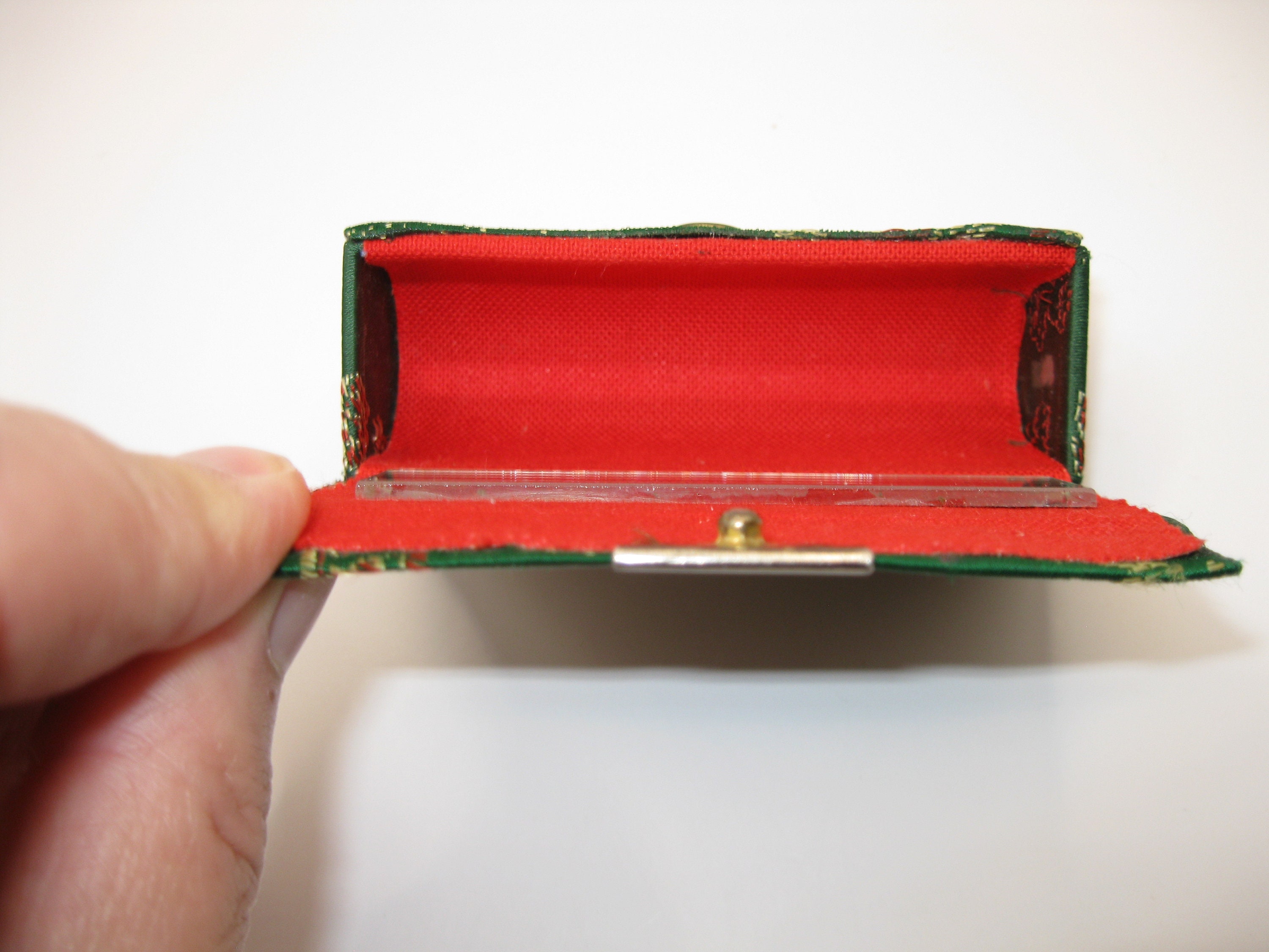 Vintage Lipstick Case Holder W/ Mirror Red Green Gold Woven Etsy