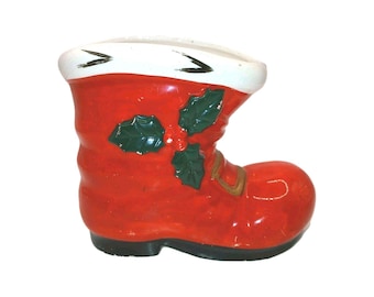 Vintage Lefton Ceramic Santa Claus Boot Vase Christmas Planter 4.5 inches Tall