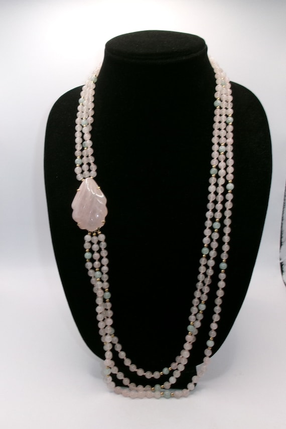 Rose Quartz 3 Strand Necklace Green Adventurine Ha