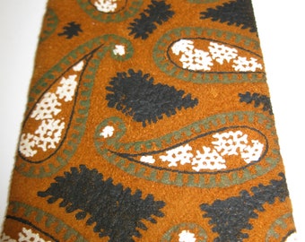 Brown Suede Neck Tie Paisley Painted Black White Skinny Leather Tie Blunt End