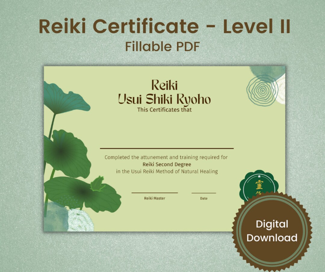 Reiki Certificate Level II, Editable PDF, Reiki Certificate Template ...