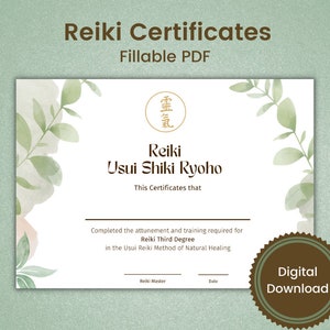 Reiki Certificates Levels I, II, III and Master, Editable PDF, Reiki Certificate Template, Reiki Certificate Printable, Reiki business image 4