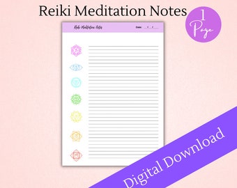 Reiki Meditation Notes, Chakra Healing Board Printable Template (Digital Download)