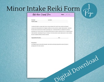 Printable Minor Intake Reiki Form, Reiki Session (Fillable PDF)