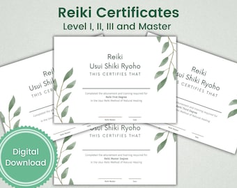 Reiki Certificates Template - Levels I-Master, Editable PDF (Fillable)