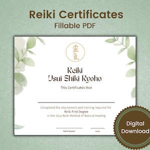 Reiki Certificates Levels I, II, III and Master, Editable PDF, Reiki Certificate Template, Reiki Certificate Printable, Reiki business image 2