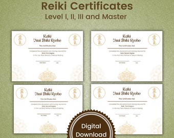 Reiki Level I-Master Certificate Template – Editable PDF (Digital Download)