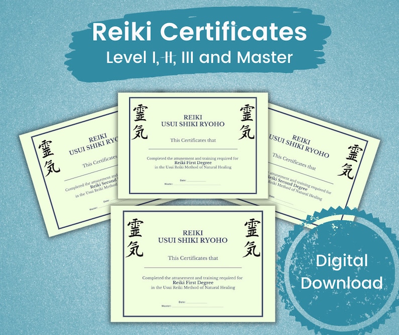 Reiki Certificates Levels I, II, III and Master, Editable PDF, Reiki ...