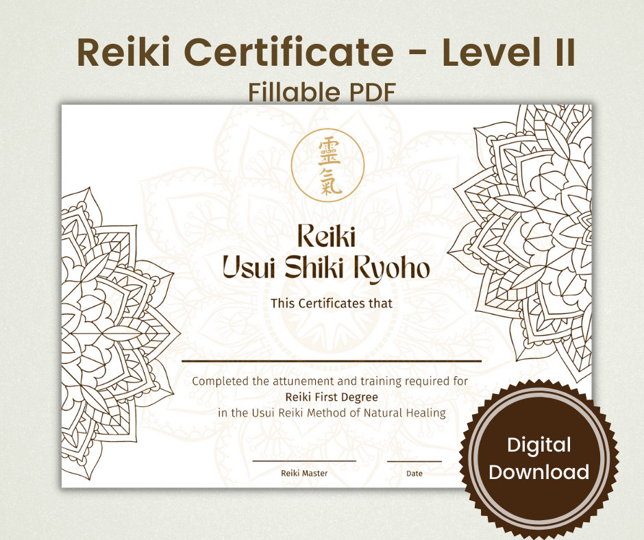 Reiki Certificates - Levels I, II, III and Master, Editable PDF, Reiki ...