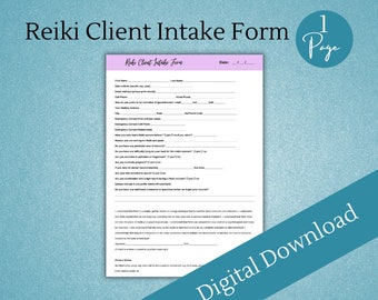 Printable Reiki Client Intake Form, Reiki Forms, Reiki Session, Reiki Session Form, Reiki Client Printable Template