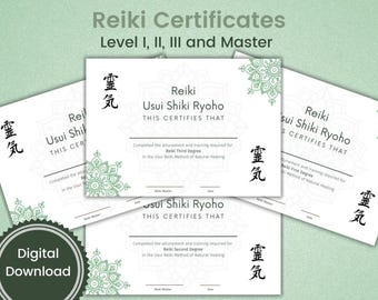 Editable Reiki Certificate Template – Levels I-Master (Digital Download)
