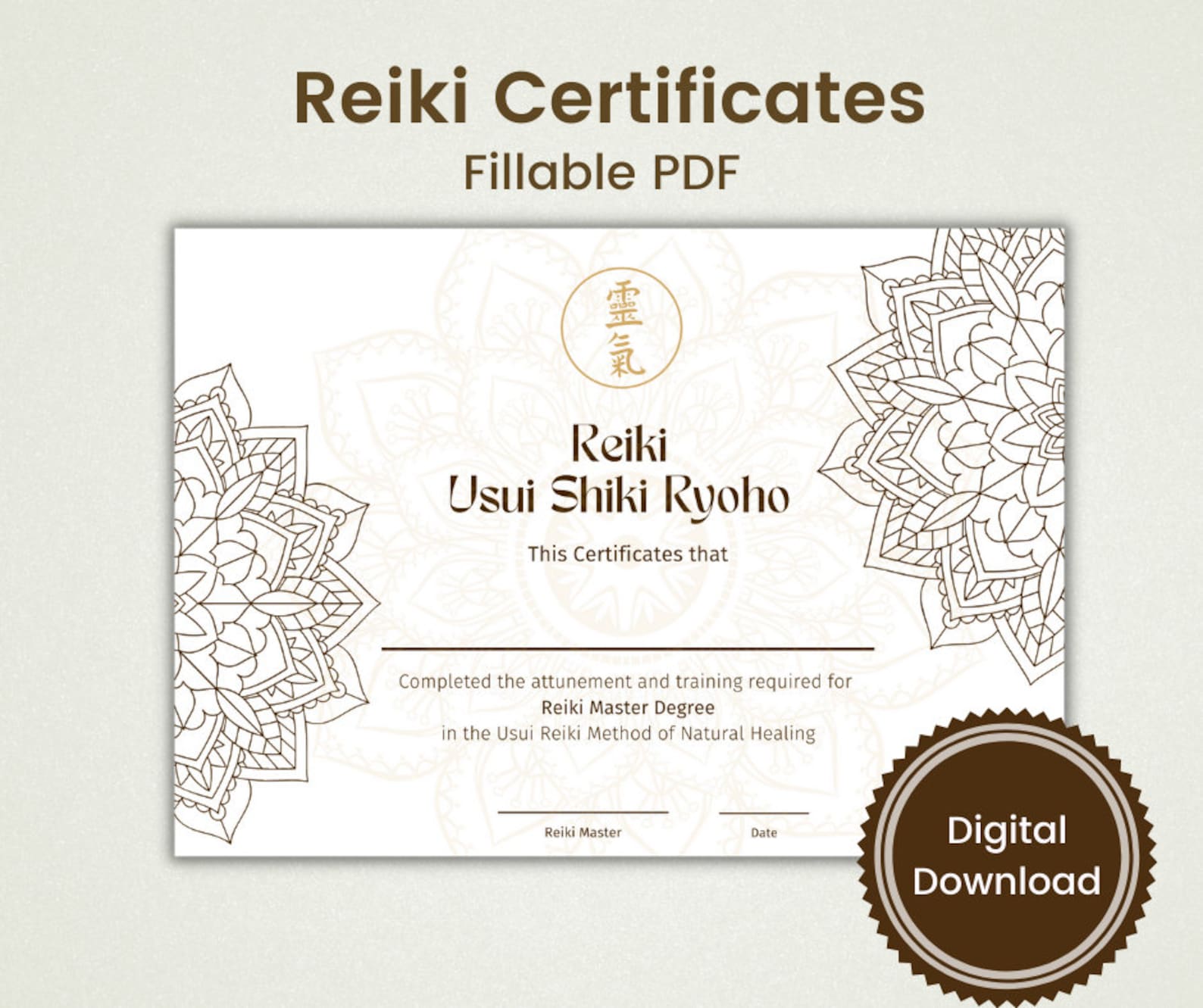 Reiki Certificates - Levels I, II, III and Master, Editable PDF, Reiki ...