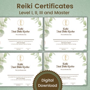 Reiki Zertifikat - Bearbeitbare PDF Vorlage für die Stufen I, II, III & Master | Druckbare Reiki Zertifikate für Dein Unternehmen