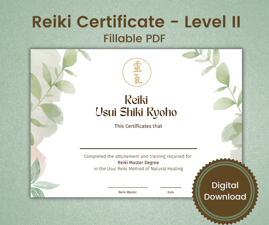 Reiki Certificates - Levels I, II, III and Master, Editable PDF, Reiki ...