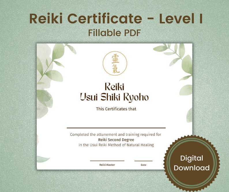 Reiki Certificates Levels I, II, III and Master, Editable PDF, Reiki Certificate Template, Reiki Certificate Printable, Reiki business image 3