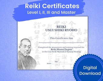 Reiki Certificate Template – Levels I-Master, Editable PDF (Digital Download)