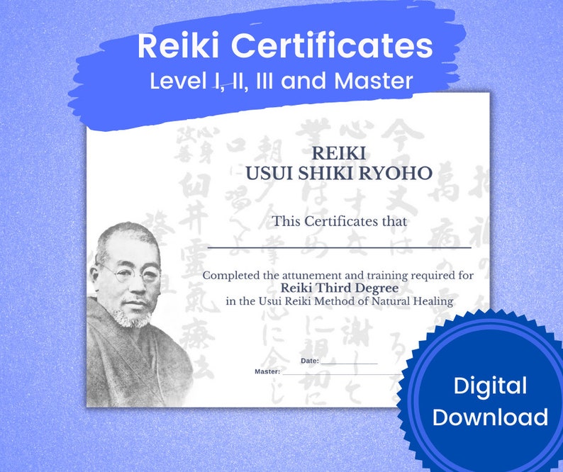 Reiki Certificates Levels I, II, III and Master, Editable PDF, Reiki ...