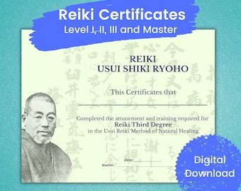 Reiki Certificates Template – Levels I-Master, Editable PDF (Digital Download)