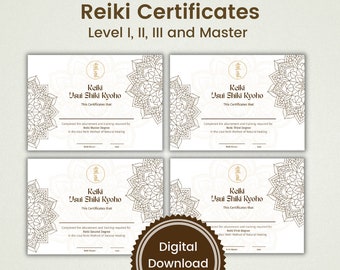 Reiki Certificates - Levels I, II, III and Master, Editable PDF, Reiki Certificate Template, Reiki Certificate Printable, Reiki business