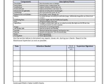 DAILY FORKLIFT INSPECTION Checklist/Template