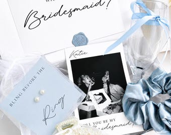 Brautjungfer Vorschlag Box, Brautjungfer Vorschlag Geschenk, Benutzerdefinierte Brautparty Geschenkbox, Trauzeugin Geschenk, Dusty Blue, Brautgeschenk Benutzerdefinierte Karte