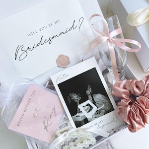 Bridesmaid Box, Bridesmaid Proposal Box Set, Will You Be My Bridesmaid Gift, Blush Pink Gift Maid of Honor Gift, Personalized Photo Card