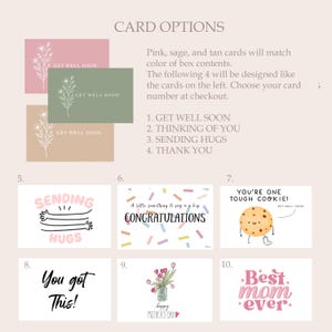 May include: A selection of greeting cards with various designs and messages. The cards include phrases like "Get Well Soon," "Sending Hugs," and "Congratulations." The image also features a card with a cookie illustration and the text "You're One Tough Cookie!"