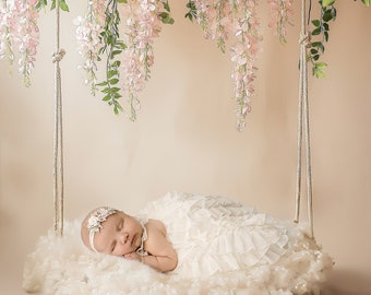 Newborn Digital Backdrop, Newborn Composite, Pink and White Wisteria swing