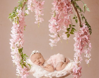 Newborn Digital Backdrop, Newborn Composite, Newborn Digital, Pink Wisteria arch swing