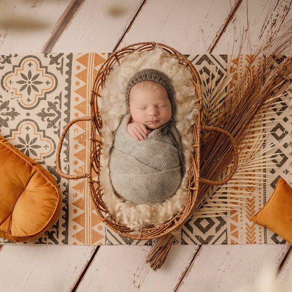 Newborn Digital Backdrop, Newborn Composite, Newborn Digital, Boho Moroccan theme with macrame, cream, mustard