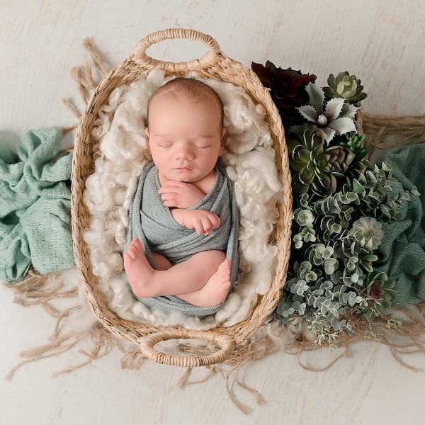 Newborn Digital Backdrop, Newborn Composite, Newborn Digital, White wool, newborn boho, cactus flowers