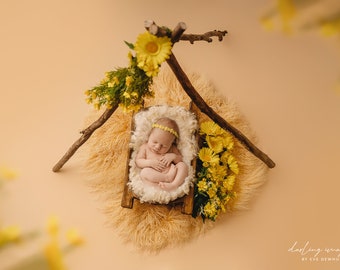 Newborn Digital Backdrop, Newborn Composite, Newborn Digital, Rustic Floral TeePee boho sunshine yellow with sunflowers