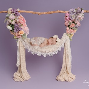 Newborn Digital Backdrop, Newborn Composite, Newborn Photograpry, Floral swing, Mauve and purple roses, newborn girl swing