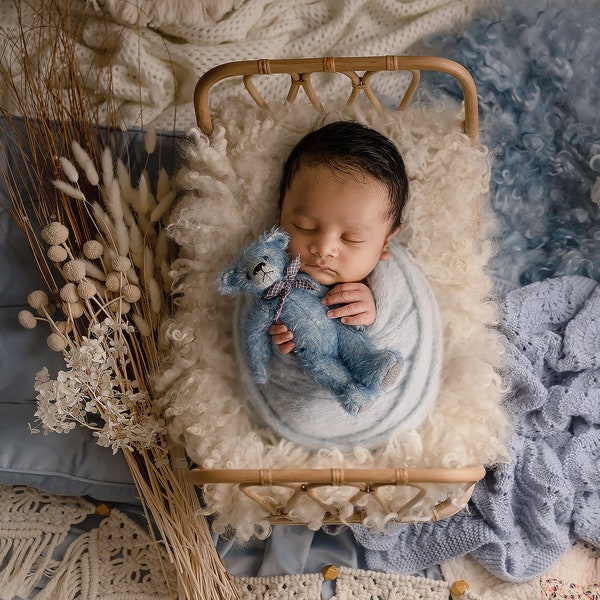 Newborn Digital Backdrop, Newborn Composite, Newborn Digital, Boho bed with macrame, blue