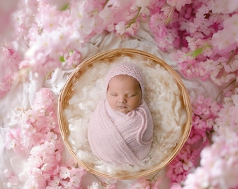 Newborn Digital Backdrop, Newborn Composite, Newborn Digital, Pink Wisteria basket