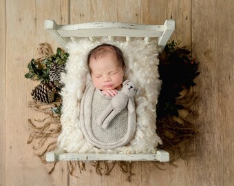 Newborn Digital Backdrop, Newborn Composite, Newborn Digital, cream wool, newborn bed, rustic boy or girl bed