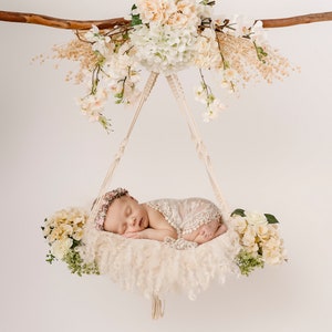 Fond numérique nouveau-né, Composite nouveau-né, Nouveau-né numérique, Swing floral en neutre crémeux avec des roses, balançoire fille blanche nouveau-née