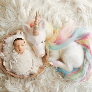 Newborn Digital Backdrop, Newborn Composite, Newborn Background, Unicorn backdrop, pastel colours, white wool fluff image 2