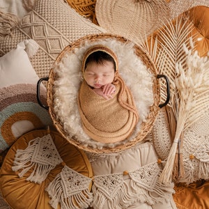 Newborn Digital Backdrop, Newborn Composite, Newborn Digital, Boho bed with macrame, cream, neutral
