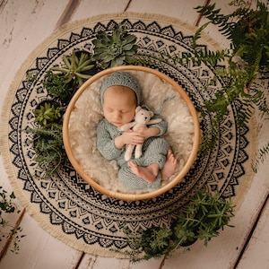 Newborn Digital Backdrop, Newborn Composite, Newborn Digital, Boho Moroccan theme with real succulents, cream, mandala