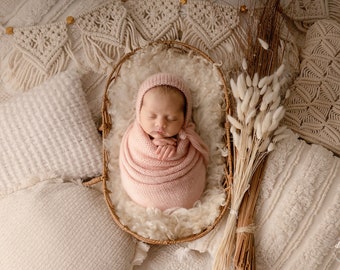 Newborn Digital Backdrop, Newborn Composite, Newborn Digital, Boho neutral basket with macrame